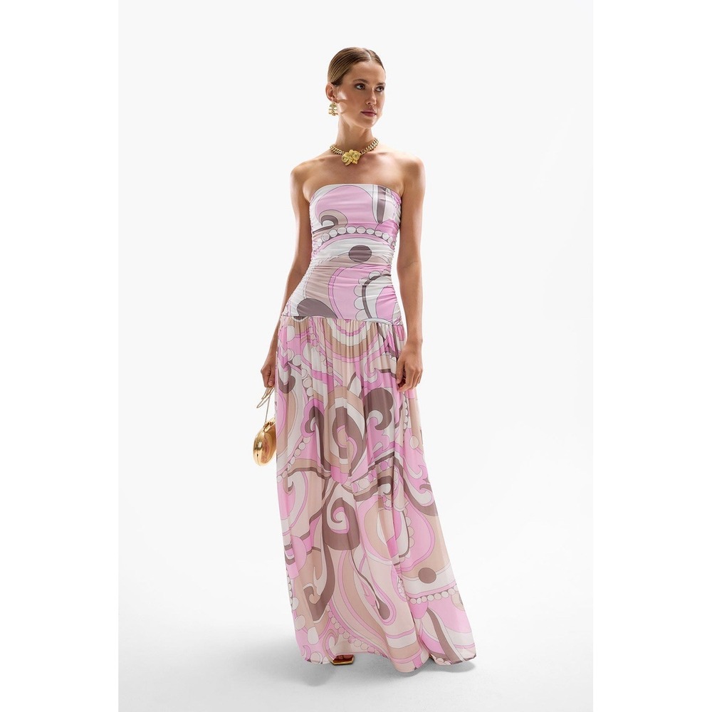 CinCin Mode Maxi Dress Antibes, NWT, XS, Drop-waist Dress w Ruching Retails $390